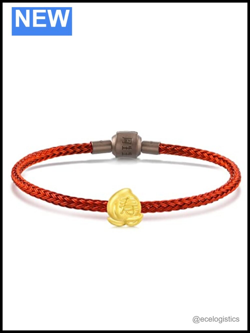 999 24K Gold Longevity Peach Charm Bracelet Fine Jewelry Gift